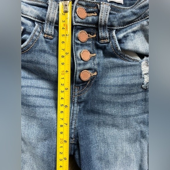 KanCan Mid Rise Ankle Skinny Button Fly Distressed Frayed Hem Blue Jeans size 24 - Picture 6 of 7